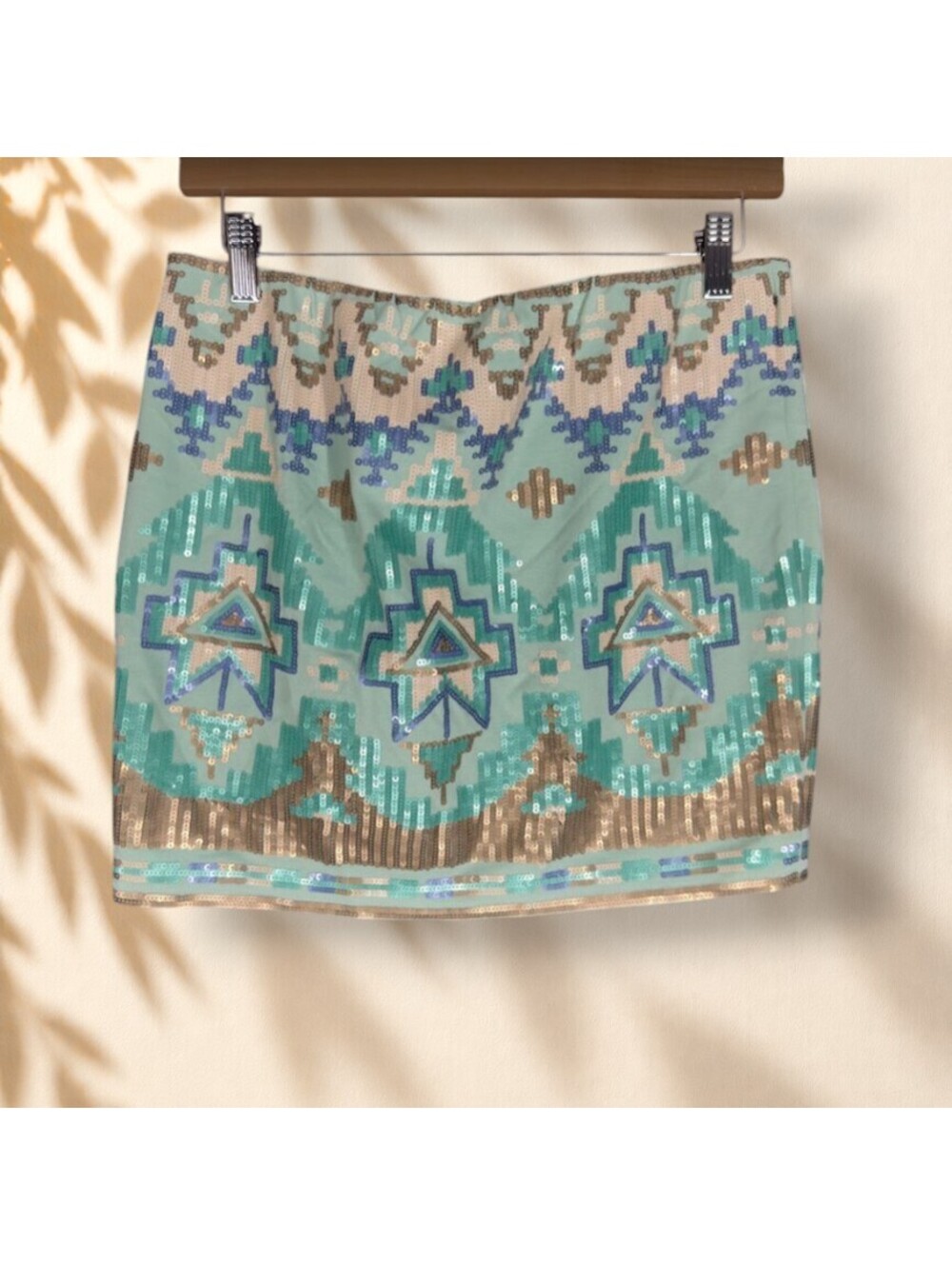 English Rose Skirt Women M Medium Blue Geometric Mini Short Sequin Mid Rise